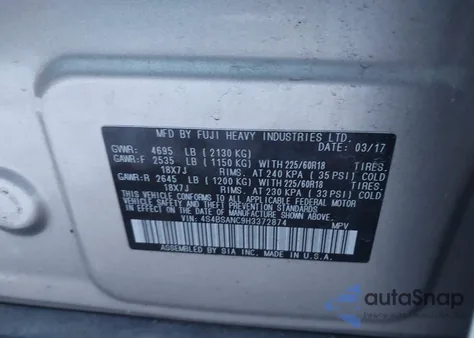 2017 Subaru Outback 2.5I Limited from USA, damaged, VIN 4S4BSANC9H3372874